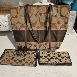Coach Tote, Wallet, and Checkbook. Read description.